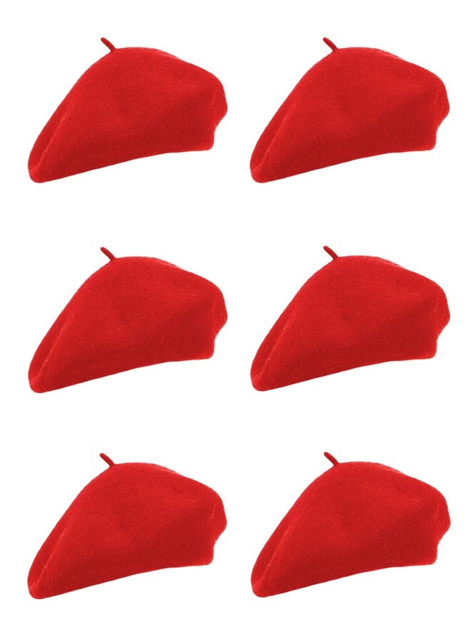 PODALOA 6 Pieces Berets for Women, Wool French Beret Hats for Women Costumes Artist Painter Caps Solid Color Style (Red) - Image 1